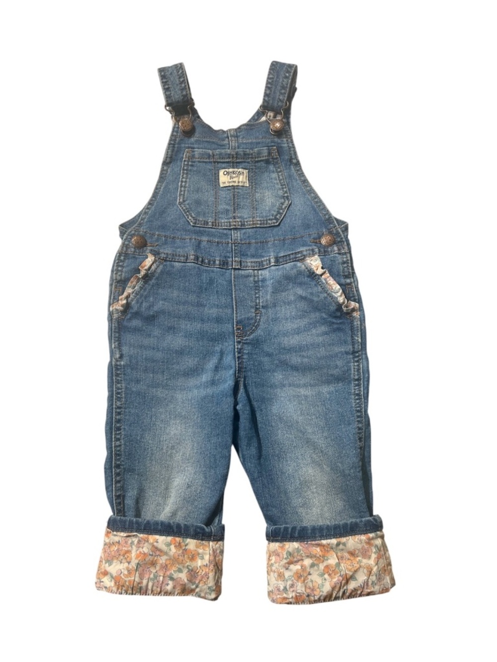 OshKosh B'Gosh Toddler Denim Ditsy Floral Cuff Dungarees Overalls 2T/2A